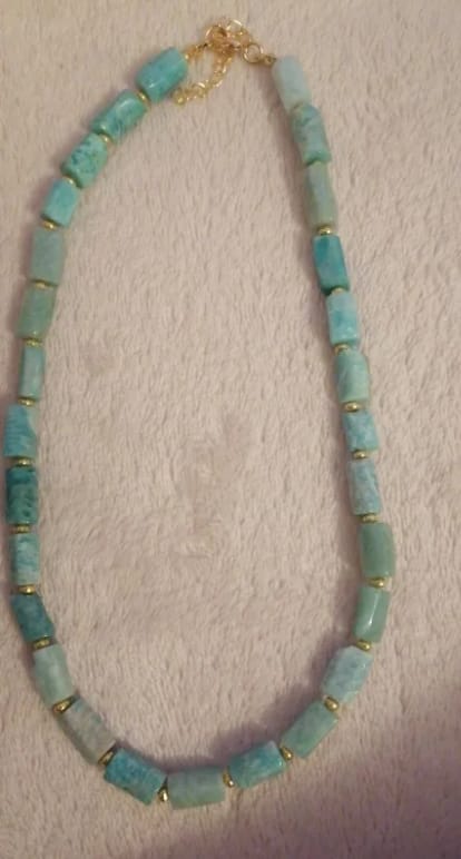 Customer photo review of Natural Amazonite Tube Bead Choker Necklace