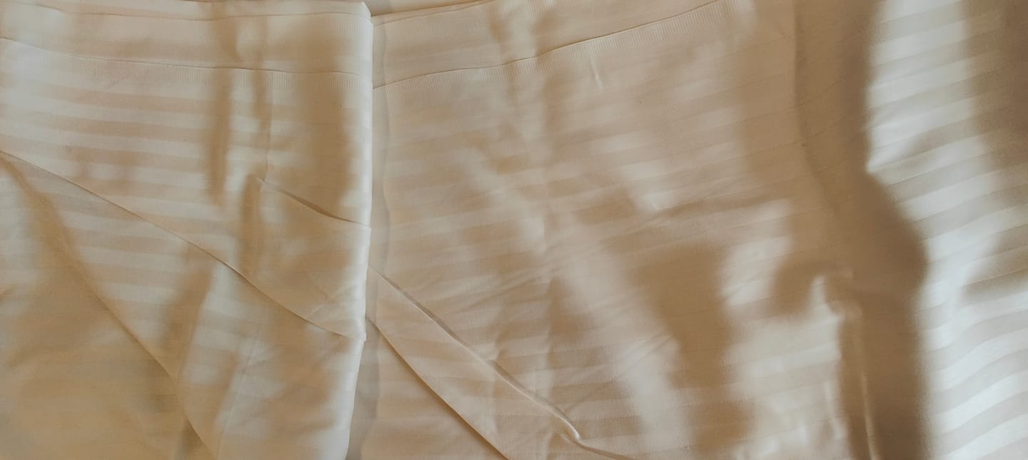 Customer photo review of 100% Cotton Striped Cream Percale Sheeting Fabric - 108" Wide