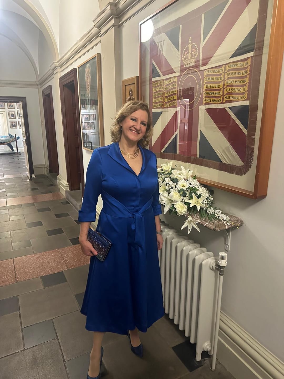 Customer photo review of Grace' Electric Blue Stretch Satin Dress