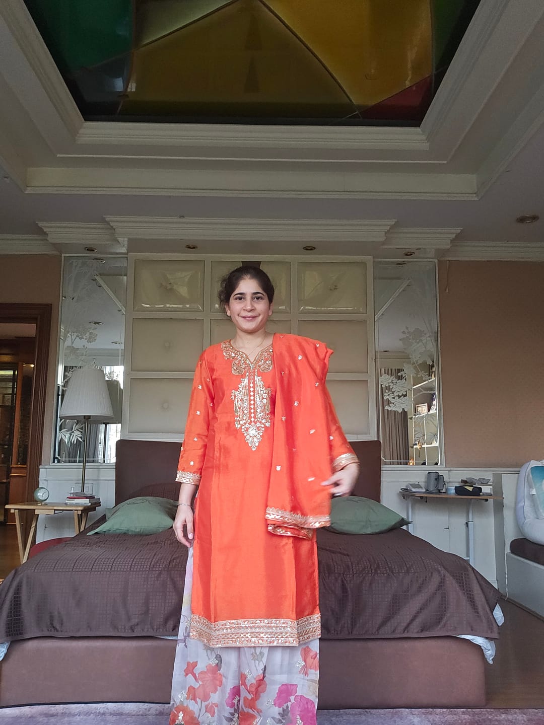 Customer photo review of Hot Orange Chinon SIlk Palazzo Suit : Top Pick