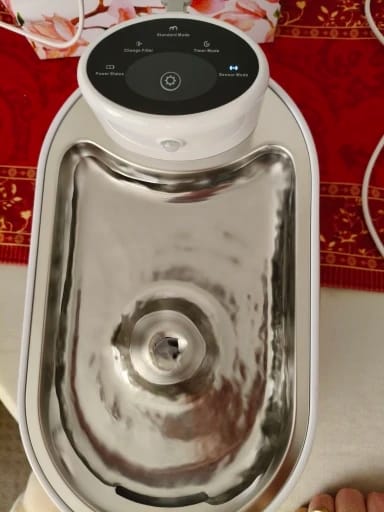 Customer photo review of Wireless Stainless Steel,3.0L Rechargeable Battery Operated Pet Water Fountain for Cats Inside with Motion Sensor