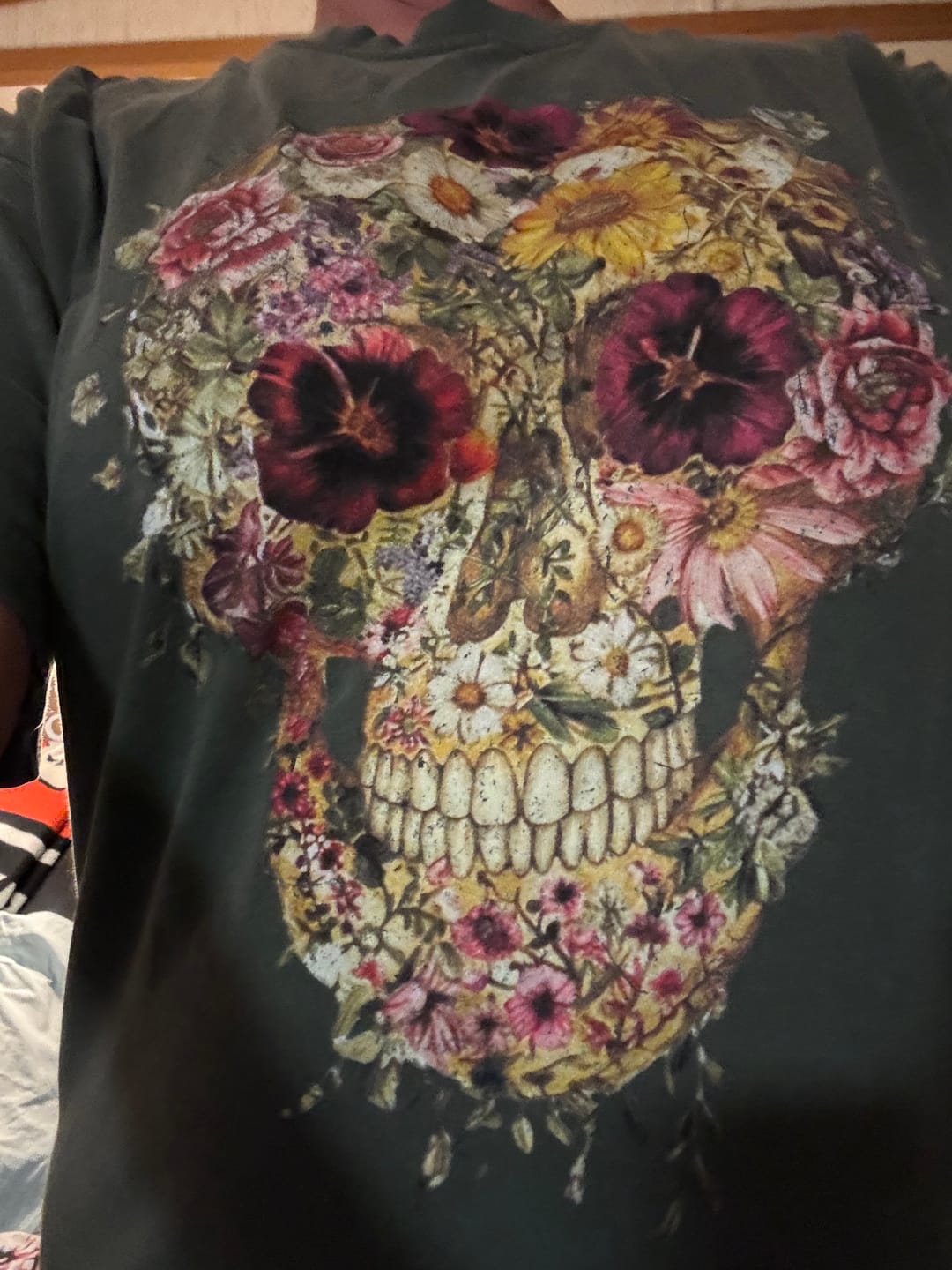 Customer photo review of Floral Skull T-shirt