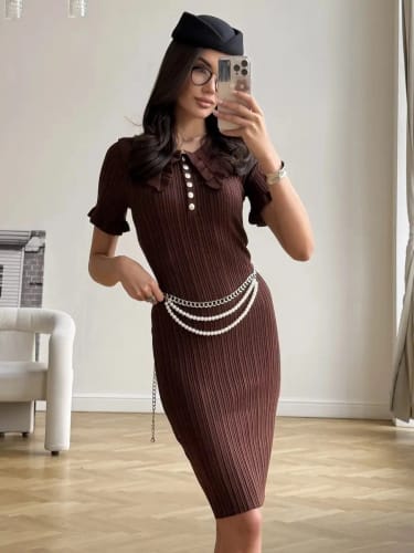 Customer photo review of Susan Ruffled Knitted Mini Dress