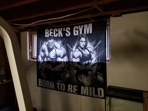 Customer photo review of Swolemates Personalized Gym Banner Durable Wall Flag 11505