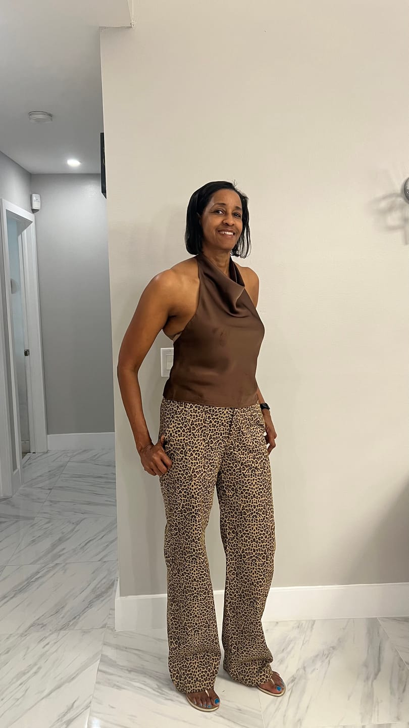 Customer photo review of Neutral Leopard Tall Pant
