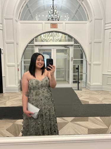 Customer photo review of Enchanted Midi Dress in Sage by Bariano - RENTAL