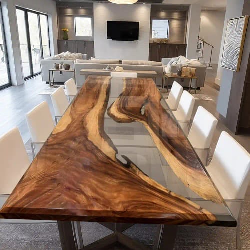 Customer photo review of Custom Walnut Clear Resin River Epoxy Table CT131