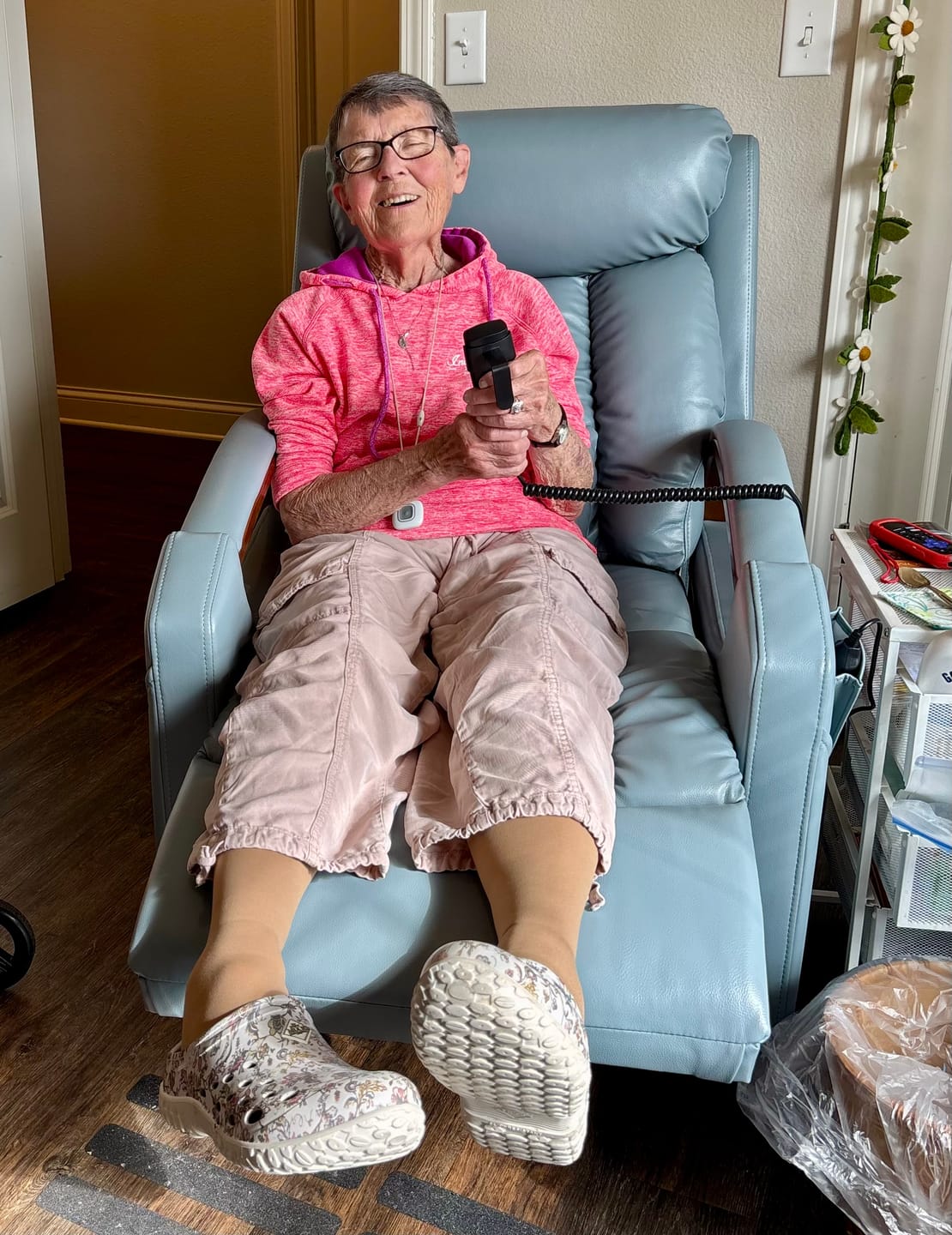 Customer photo review of 9185 Small Power Lift Recliner – Dual Motor, Lay Flat, Heat & Massage