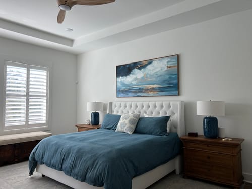 Customer photo review of Azure Dreamscape-Modern Abstract Oil Painting, Blue and Gold Textured Wall Art for Home Decor