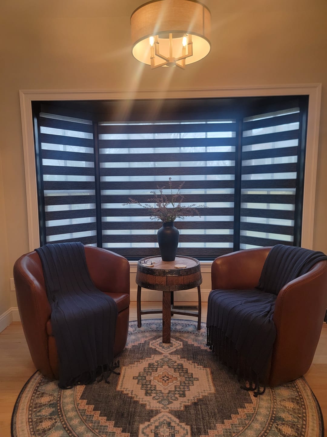Customer photo review of Bringnox Motorized Zebra Roller Blinds 100% Blackout