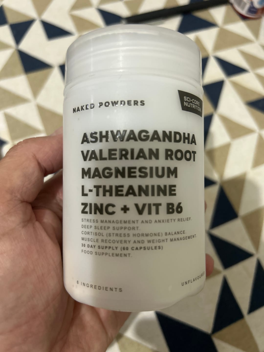 Customer photo review of Ashwagandha, Valerian Root, Magnesium, L-Theanine, Zinc, Vit B6 - 60 caps | 30 day supply