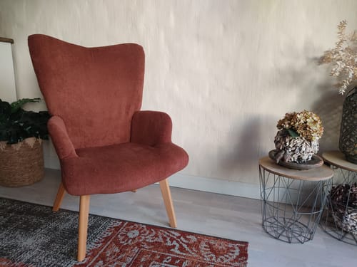 Customer photo review of MALMO - Fauteuil de salon en bois massif et velours côtelé terracotta