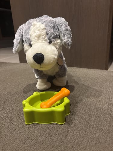 Customer photo review of Interactive Realistic Border Collie Stuffed Toy Puppy That Walks and Sings