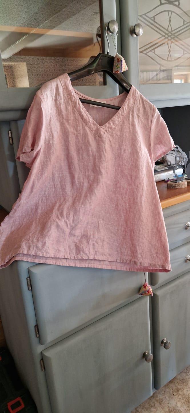 Customer photo review of Blouse Nila - Lin chiné rose doux
