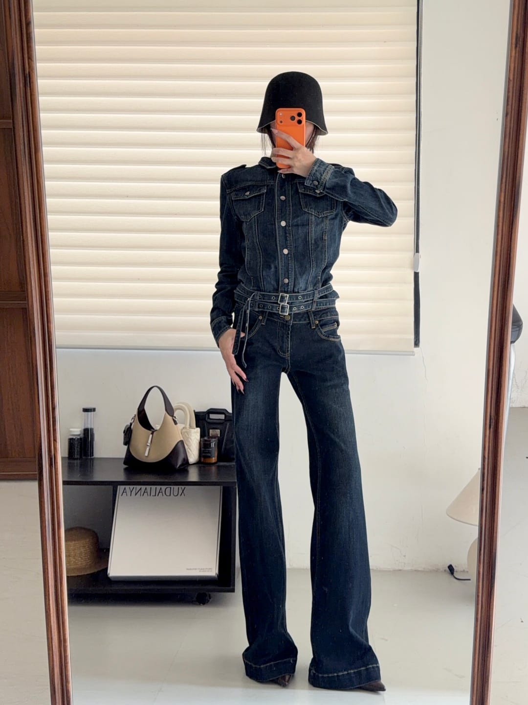 Customer photo review of IAMXIAA Suede-Touch Denim Jacket & Flared Pants Set