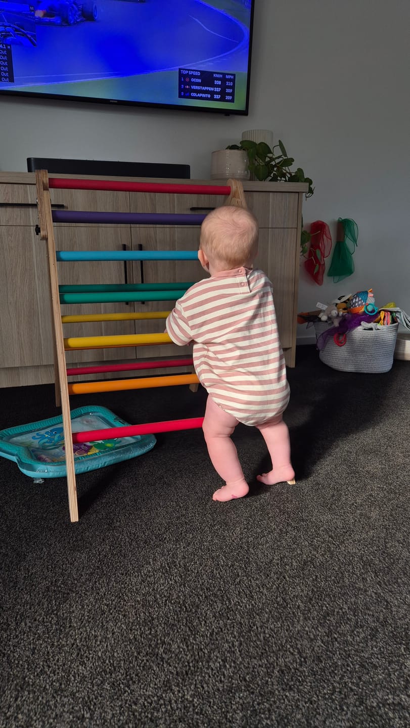 Customer photo review of Relaxed SS Bubble Romper || Pink Stripe