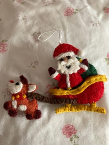 Customer photo review of Felt Christmas Santa Sleigh and Reindeer Ornament