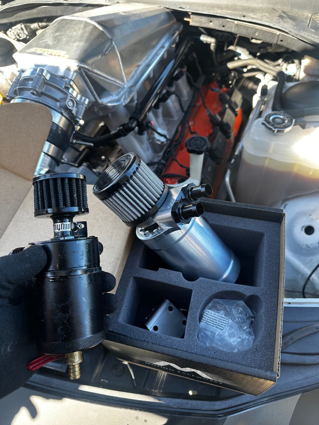 Customer photo review of Motion Raceworks Top Loader Billet Oil Catch Can Bare Aluminum ( Dual 10 AN Port )