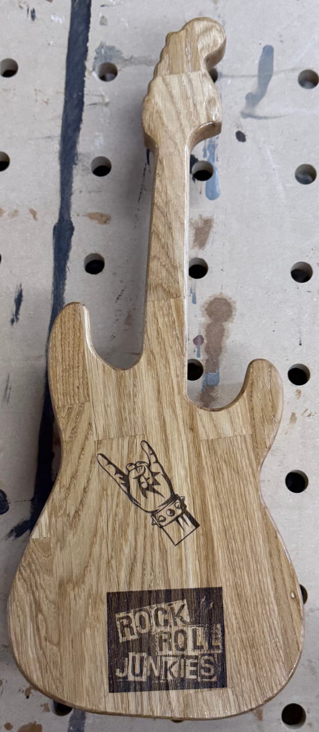 Customer photo review of 23.0x9.0" Stratocaster Guitar Serving Board Acrylic Router Template