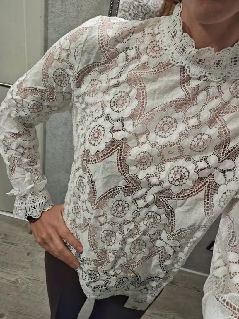 Customer photo review of Andy Long Sleeve Sheer Lace Top