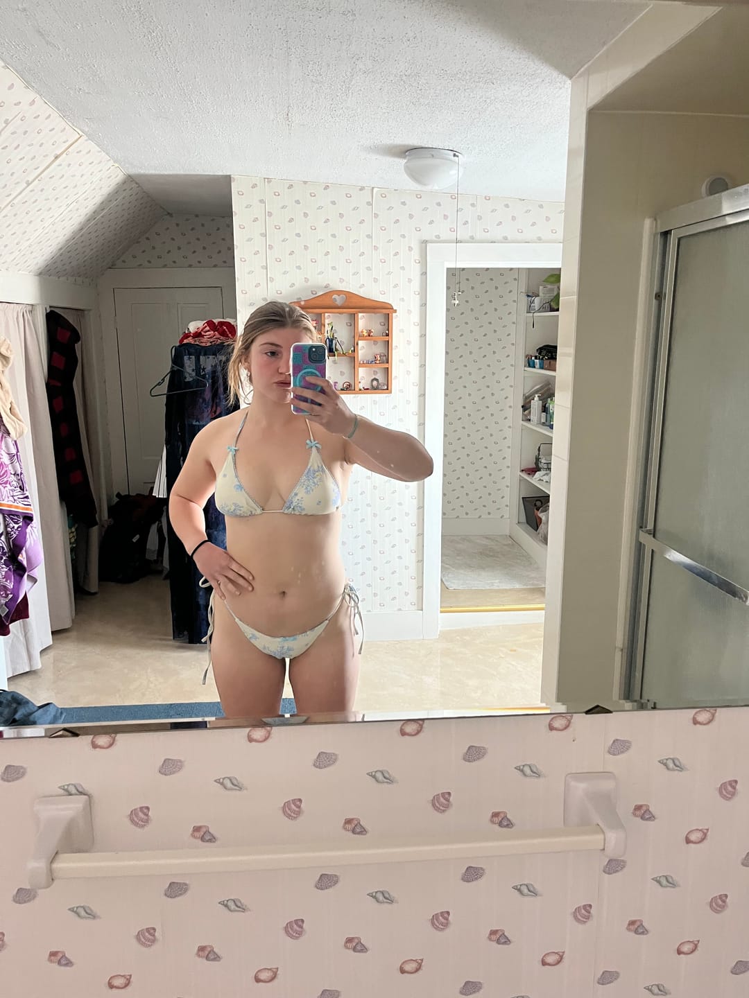 Customer photo review of Seamolly Vintage Tiny Blue Floral Bow Tie Triangle Tanga Bikini Set