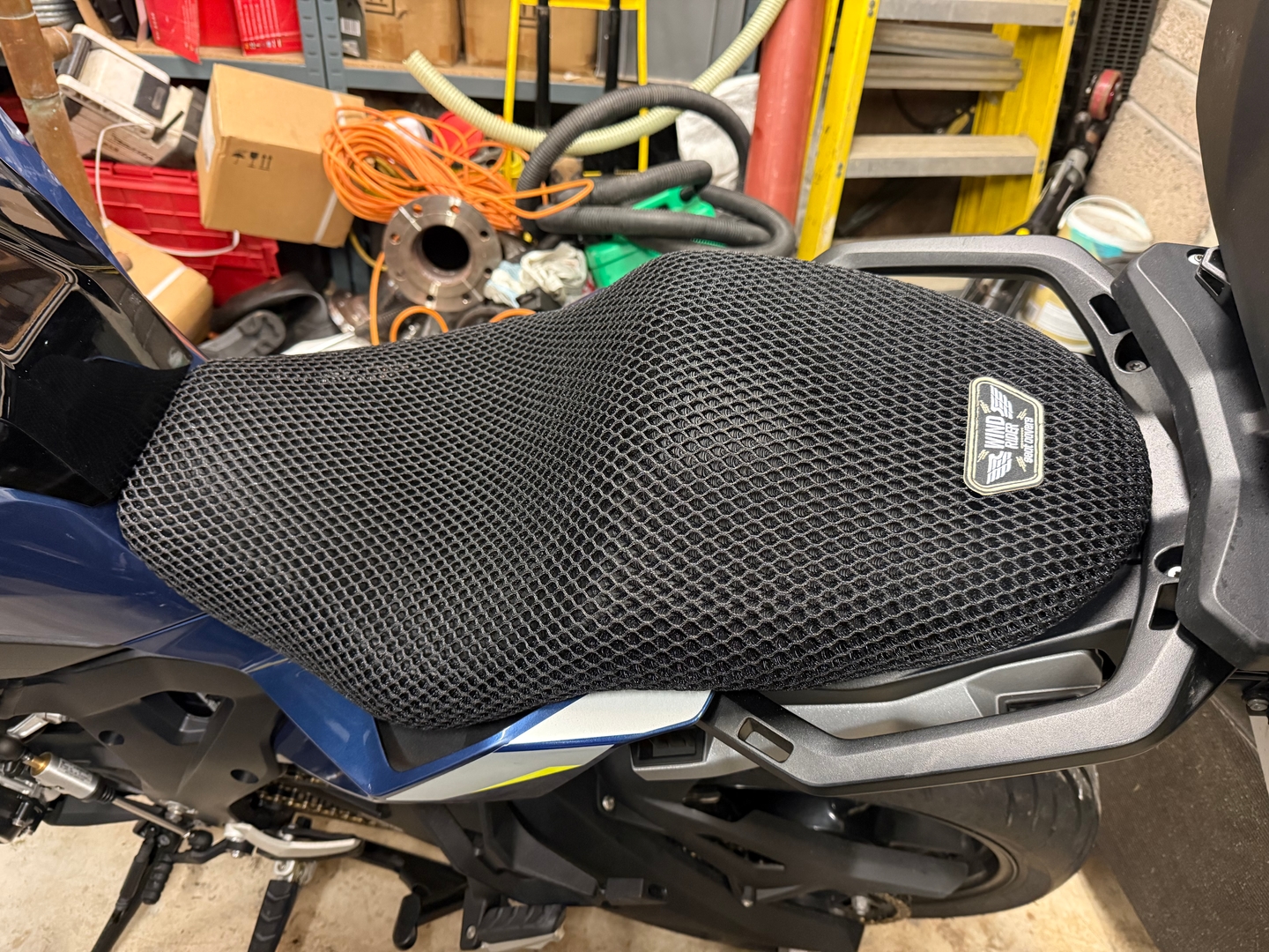 Wind Rider mesh seat cover on a BMW S 1000 XR