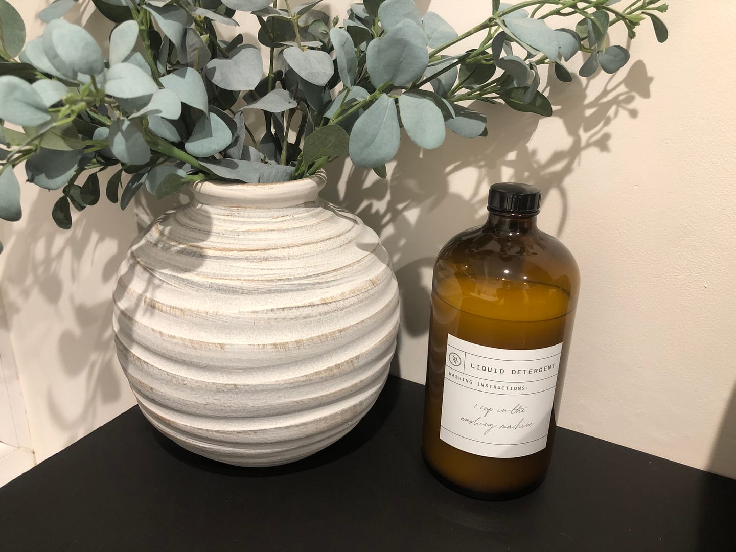 Customer photo review of 1L Amber Glass Laundry Storage Bottle - Customisable Labels Set