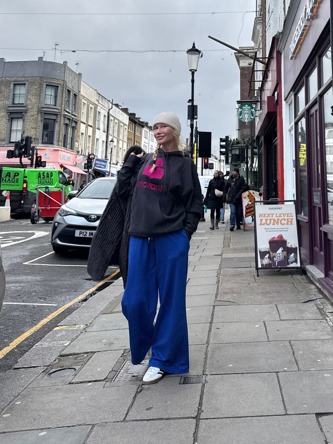 Customer photo review of Tilly Wide Leg Joggers cobalt/white