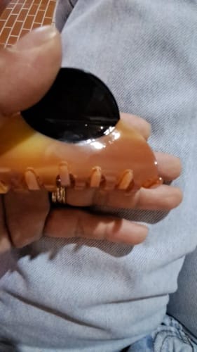 Customer photo review of Acetate Patchwork Hair Claw Clip – Medium