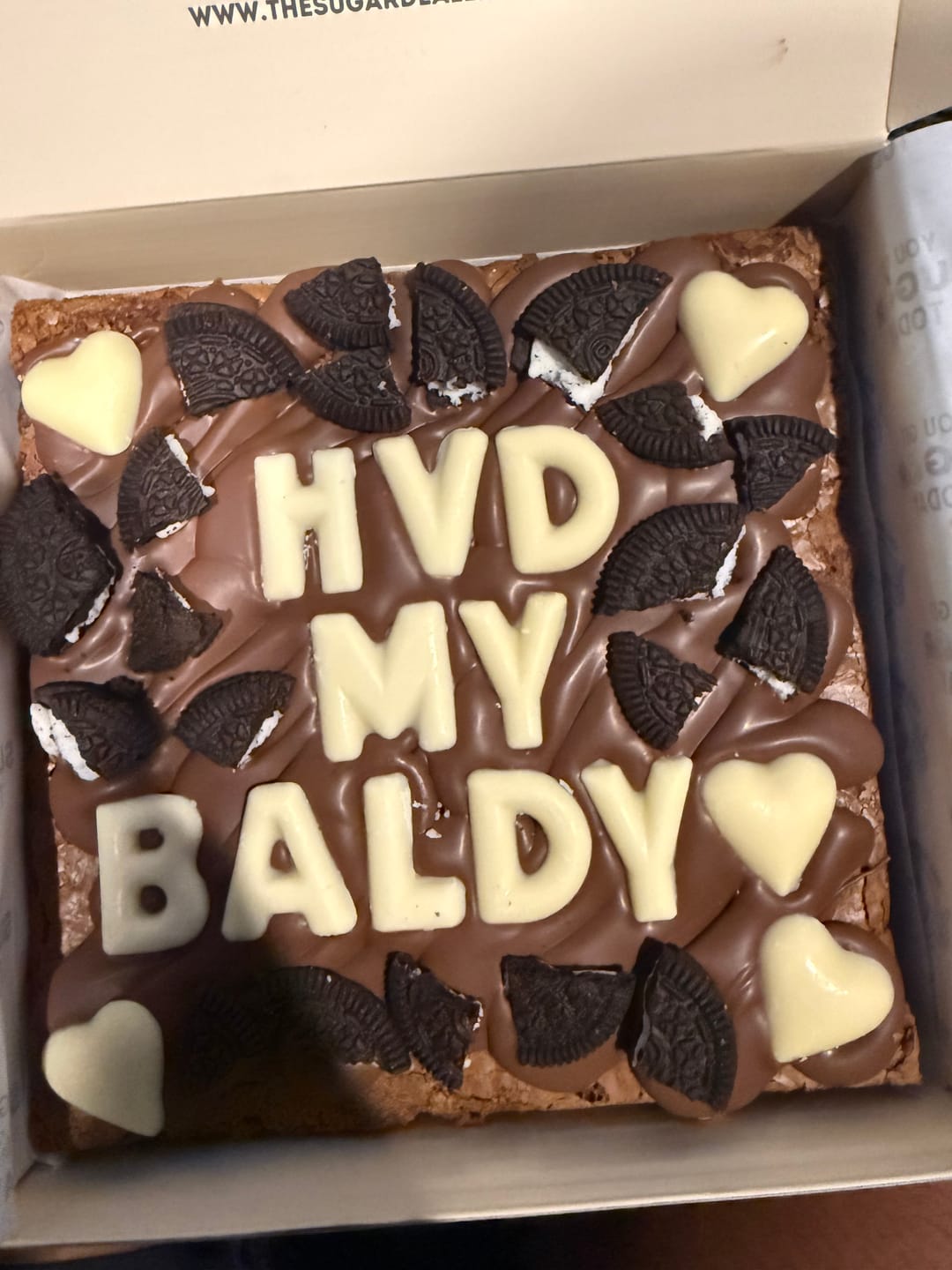 Customer photo review of Custom message heart brownie