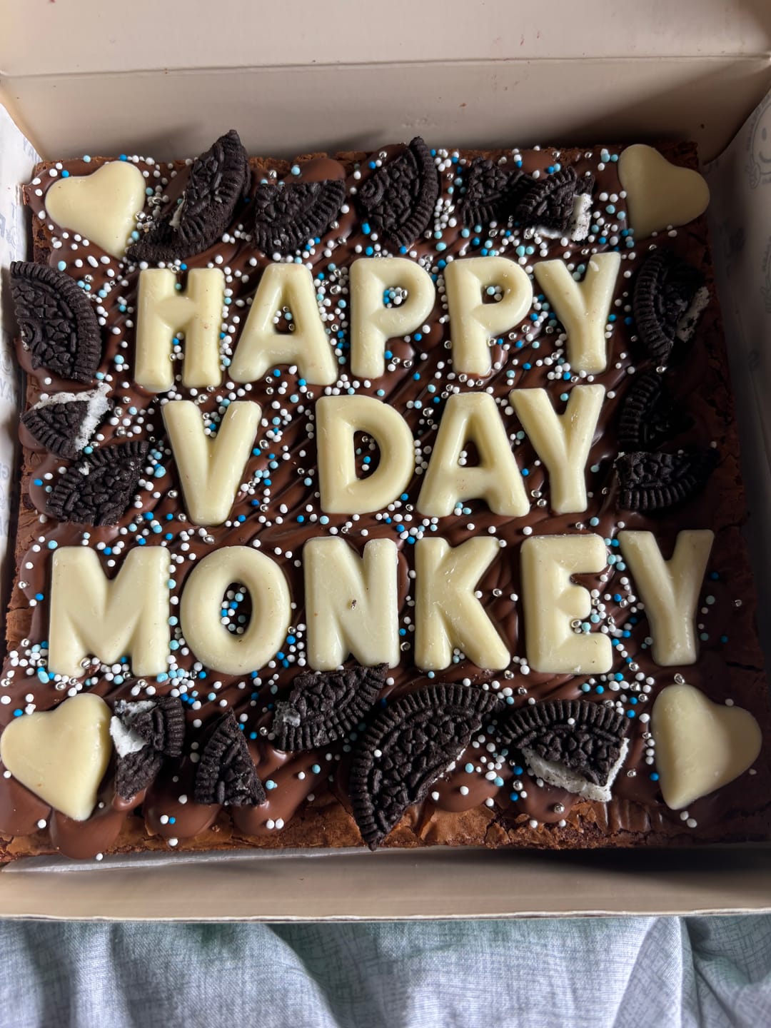 Customer photo review of Custom message heart brownie