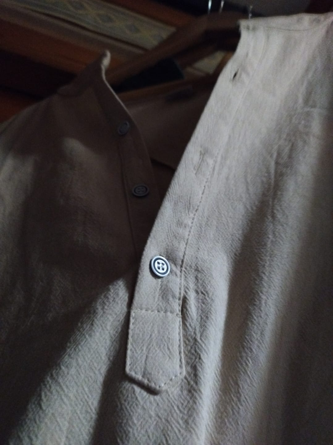 Customer photo review of Buddha Stones Solid Color Long Sleeve Half Button Shirt Cotton Linen Men Clothing