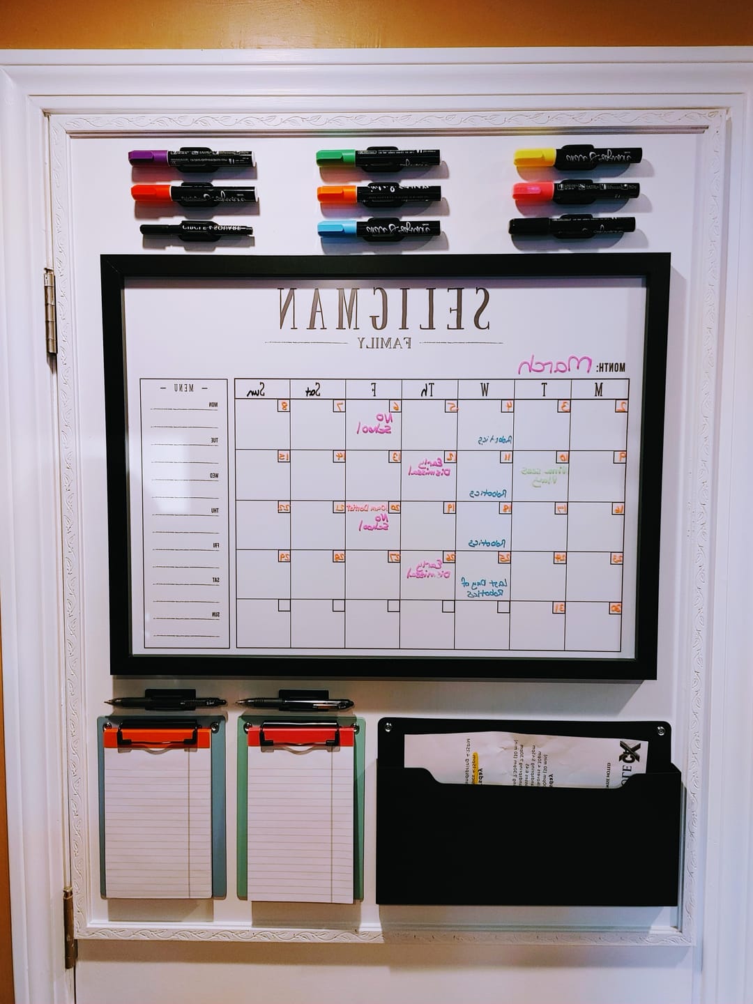 Customer photo review of Monthly Framed Whiteboard Calendar + 1 section | Horizontal Swanson