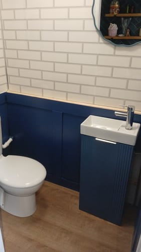 Customer photo review of Nuie Deco Compact 400 Cloakroom Floor standing Vanity Unit - Satin Blue