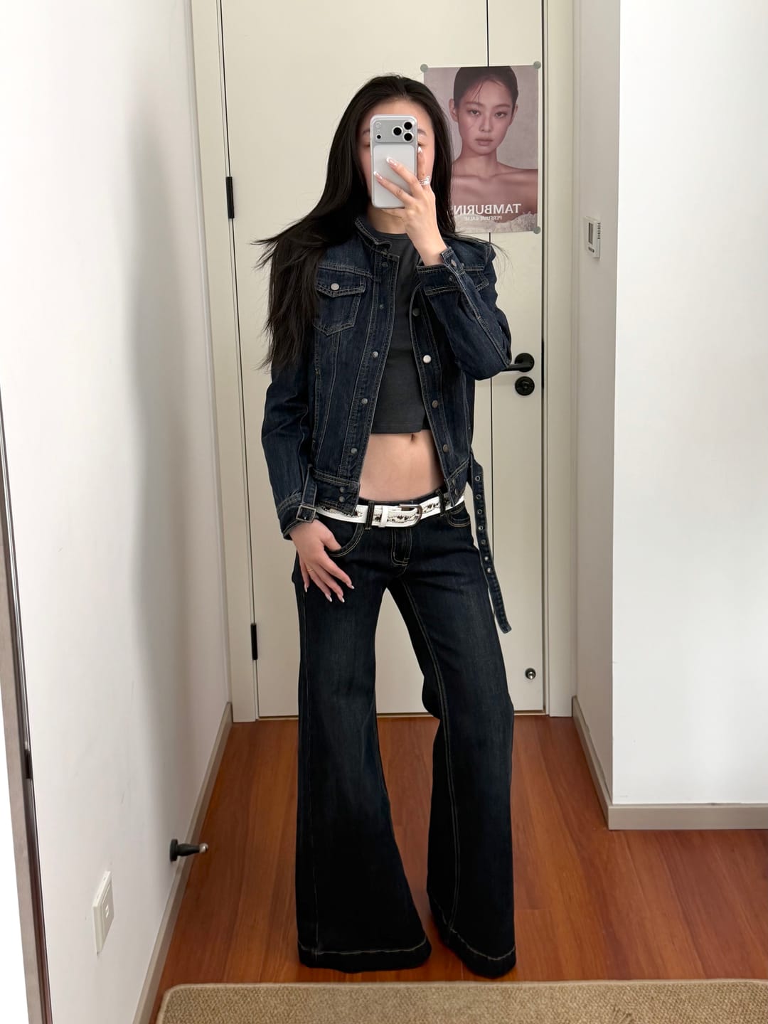 Customer photo review of IAMXIAA Suede-Touch Denim Jacket & Flared Pants Set