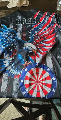 Customer photo review of Maxcorners Darts Eagle American Flag Lightning Personalized Name 3D Unisex Shirt
