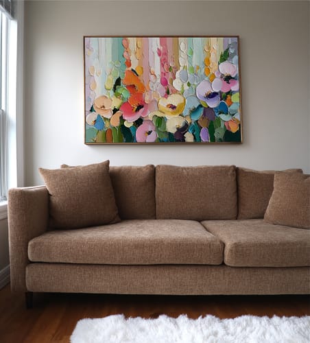 Customer photo review of Colorful Floral Delight – Textured Oil Painting, Multi-color Abstract Floral Wall Art for Living Room, Fine Art Flower Decor