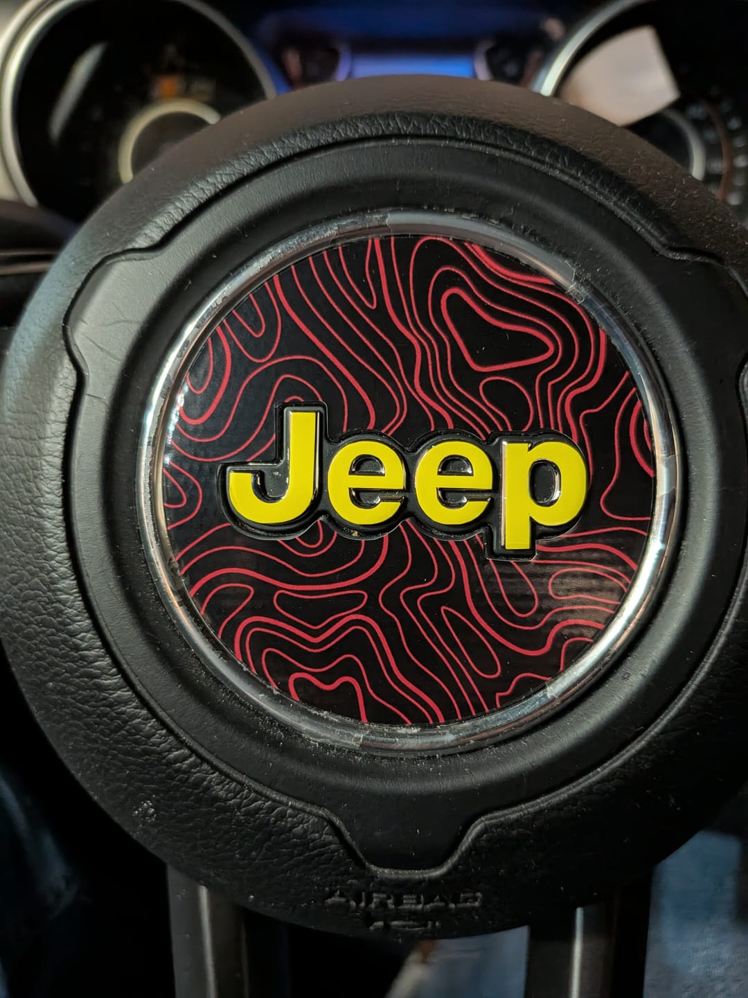 Customer photo review of Topographical Map Print Steering Wheel Decal for Jeep