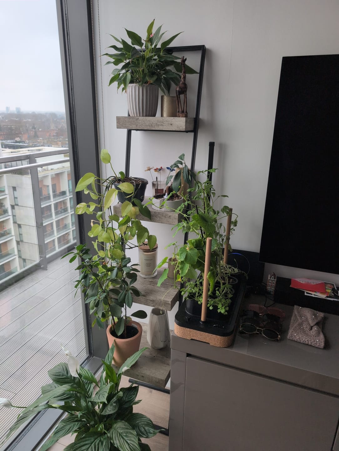Customer photo review of Jersey Concrete Effect Wood Veneer and Black Metal 4 Shelf Ladder Unit