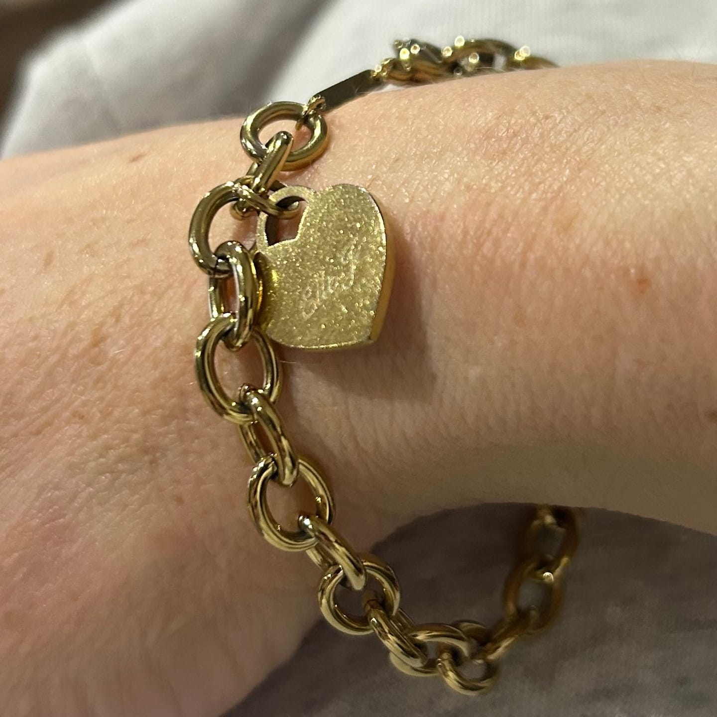 Customer photo review of Classic Chunky Engravable Heart Bracelet