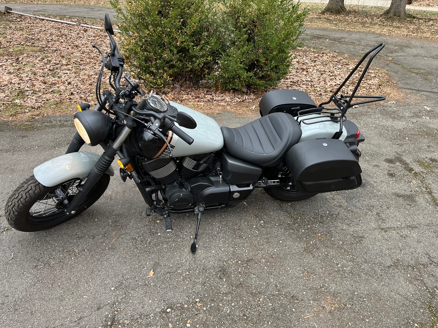 Customer photo review of Iron Born 25" Sissy Bar with Foldable Luggage Rack for Honda Shadow 750 Phantom Matte Black
