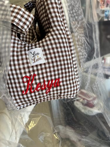 Customer photo review of Borsa Cotone Vichy Marrone