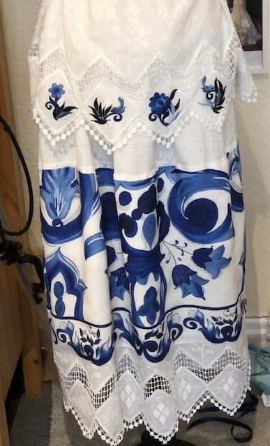Customer photo review of Blue and White Baroque Floral Print Fabric by Metre