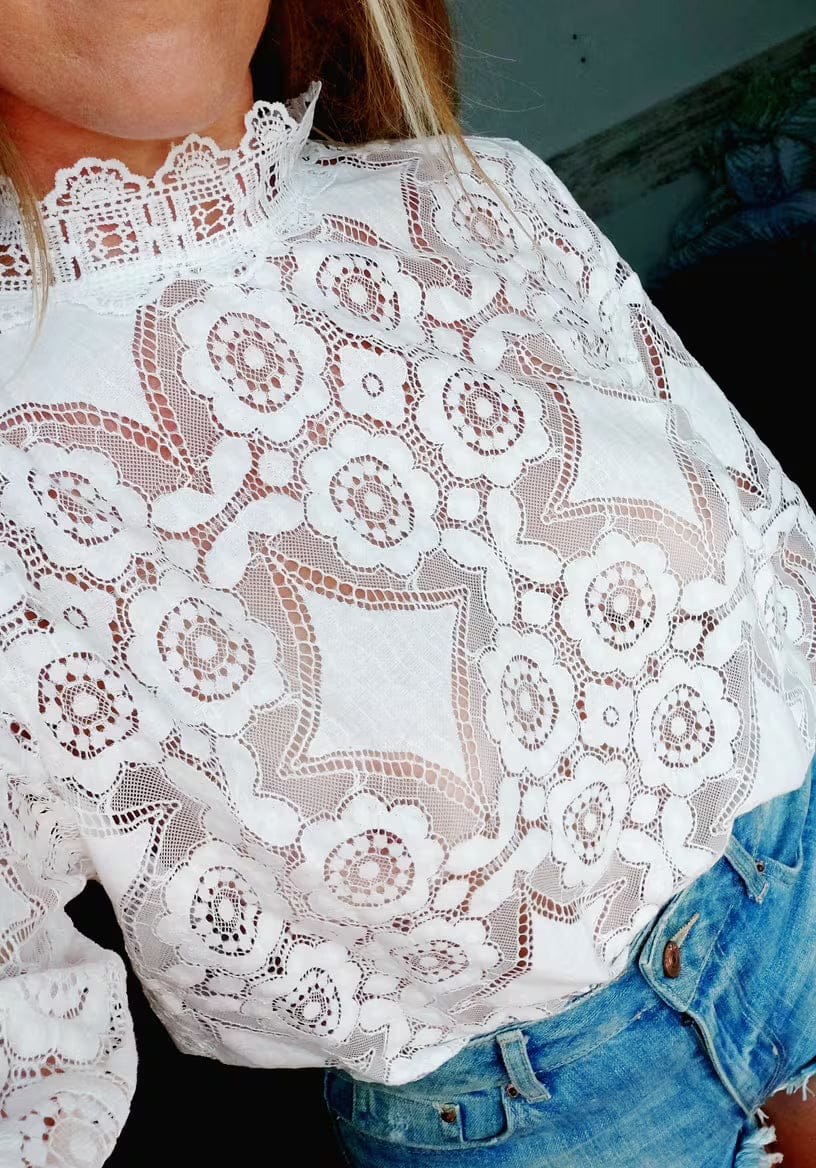 Customer photo review of Andy Long Sleeve Sheer Lace Top