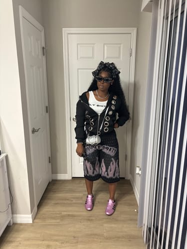 Customer photo review of Double Crazy Flames Denim Shorts-199