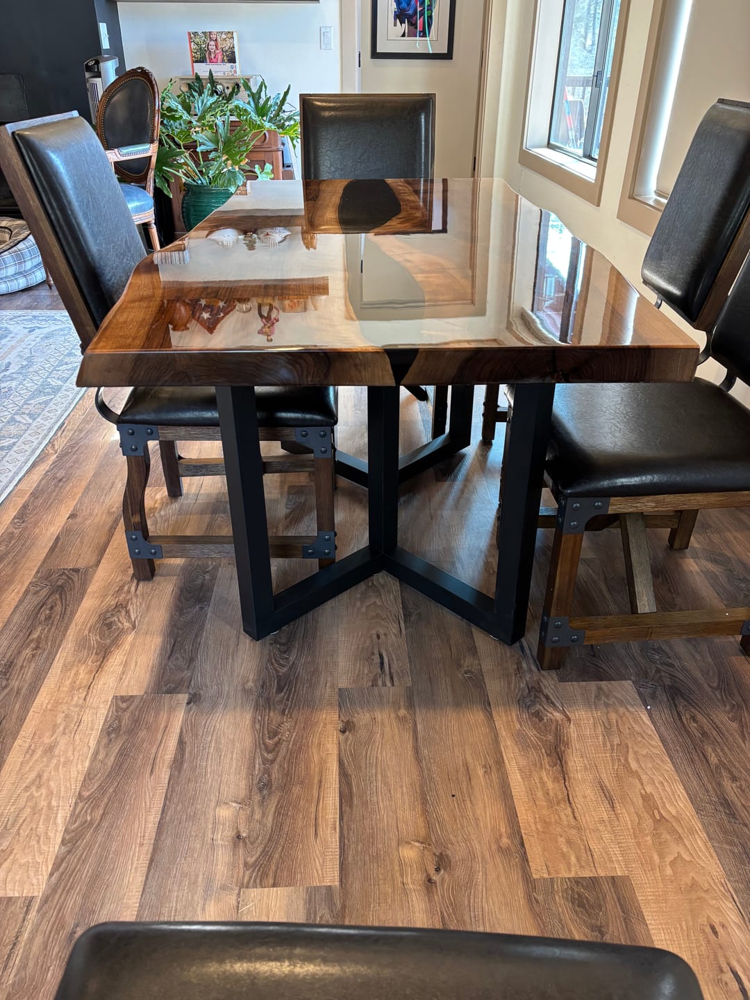 Customer photo review of Custom Live Edge Black Walnut Black River Dining Resin Epoxy Table CT132