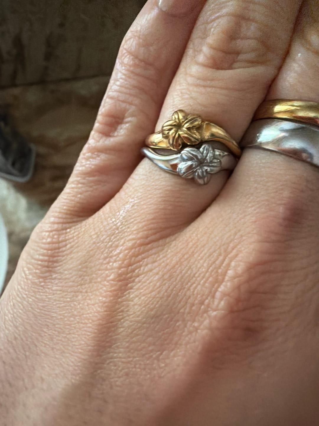 Customer photo review of Cowrie Plumeria Ring