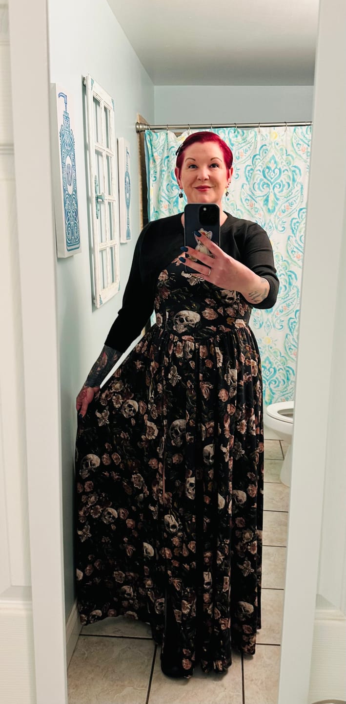 Customer photo review of Novella Maxi Dress in Decayed Beauty Print