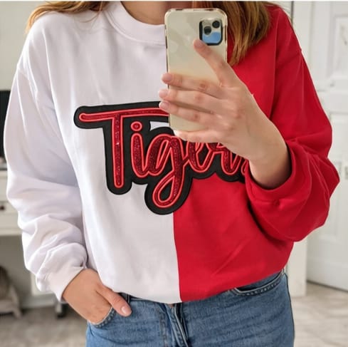 Customer photo review of Custom Glitter Team Mascot Two Tone Embroidered Sweatshirt For Game Day
