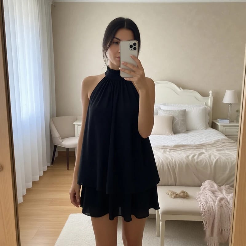 Customer photo review of Chiffon Halter Mini Dress